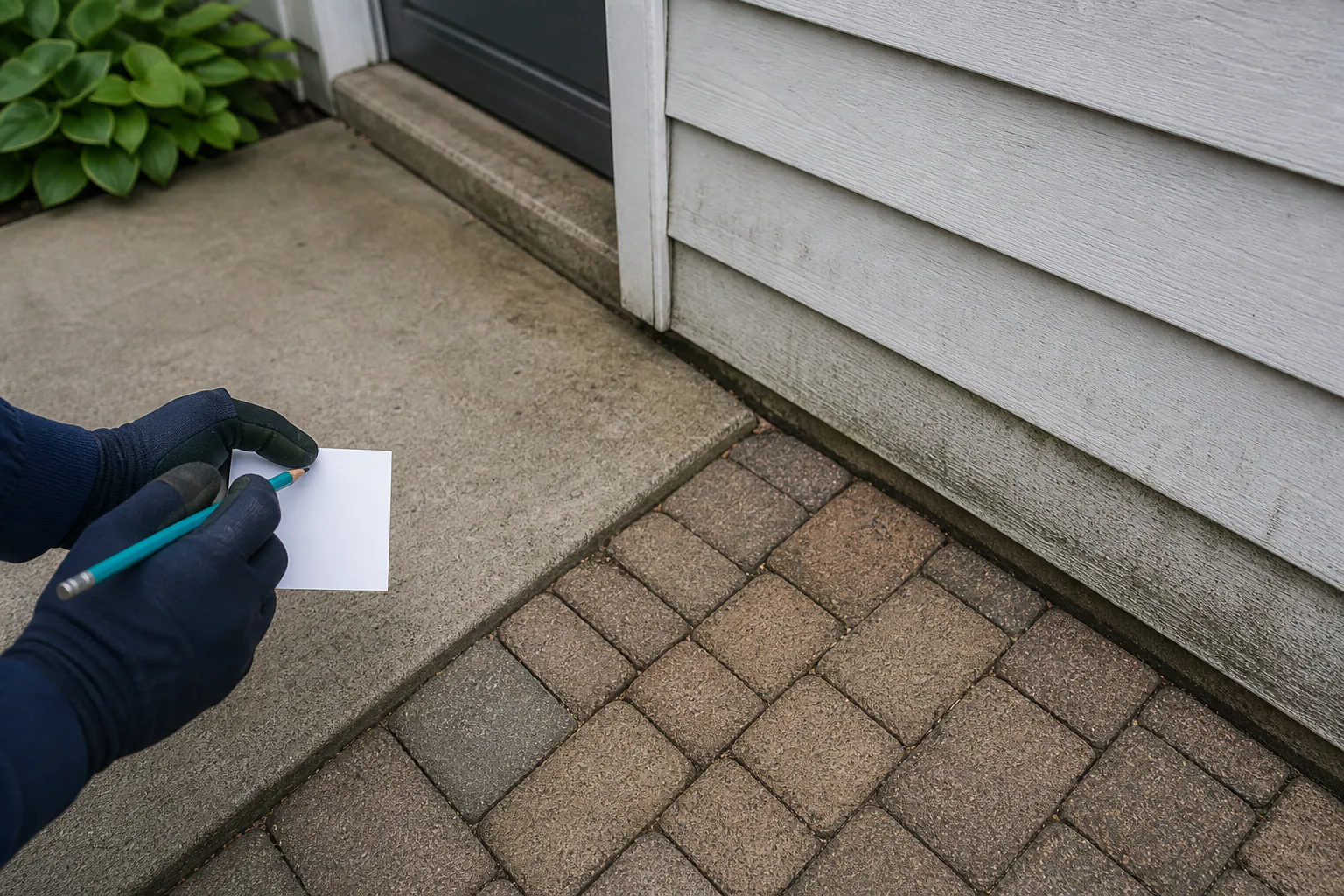 Concrete, pavers and siding shown together.